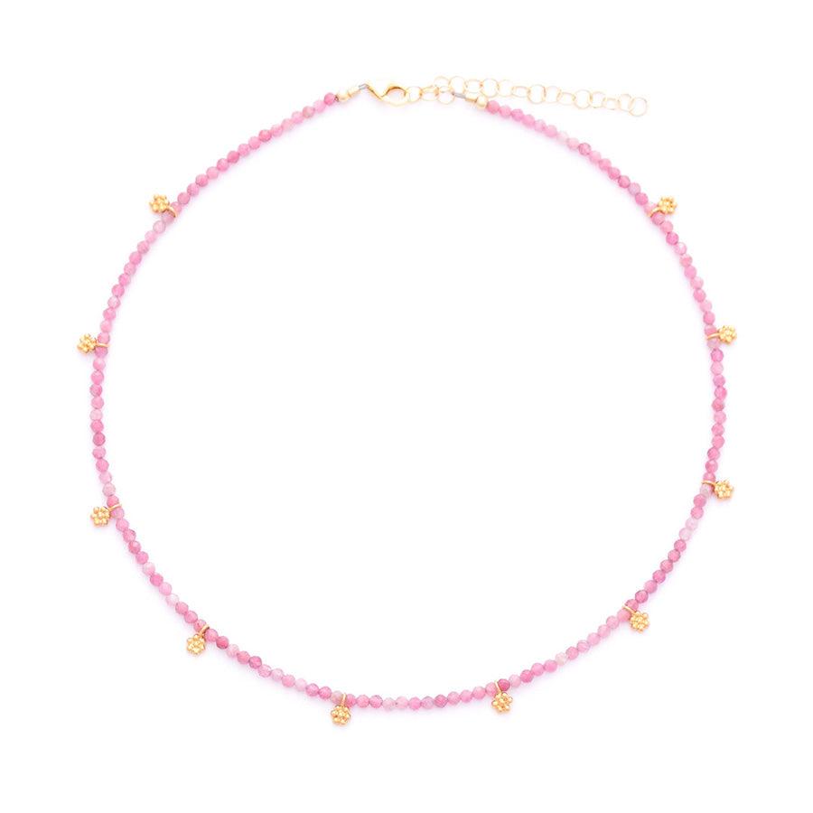 pink tourmaline & gold flowers