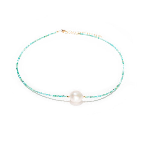 tiny turquoise & white baroque pearl