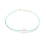 tiny turquoise & white baroque pearl