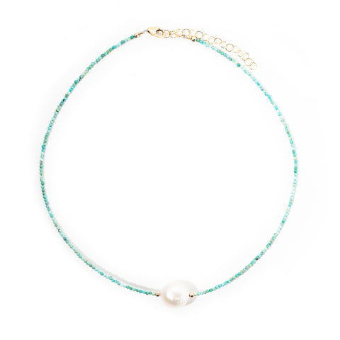 tiny turquoise & white pearl
