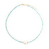 tiny turquoise & white baroque pearl